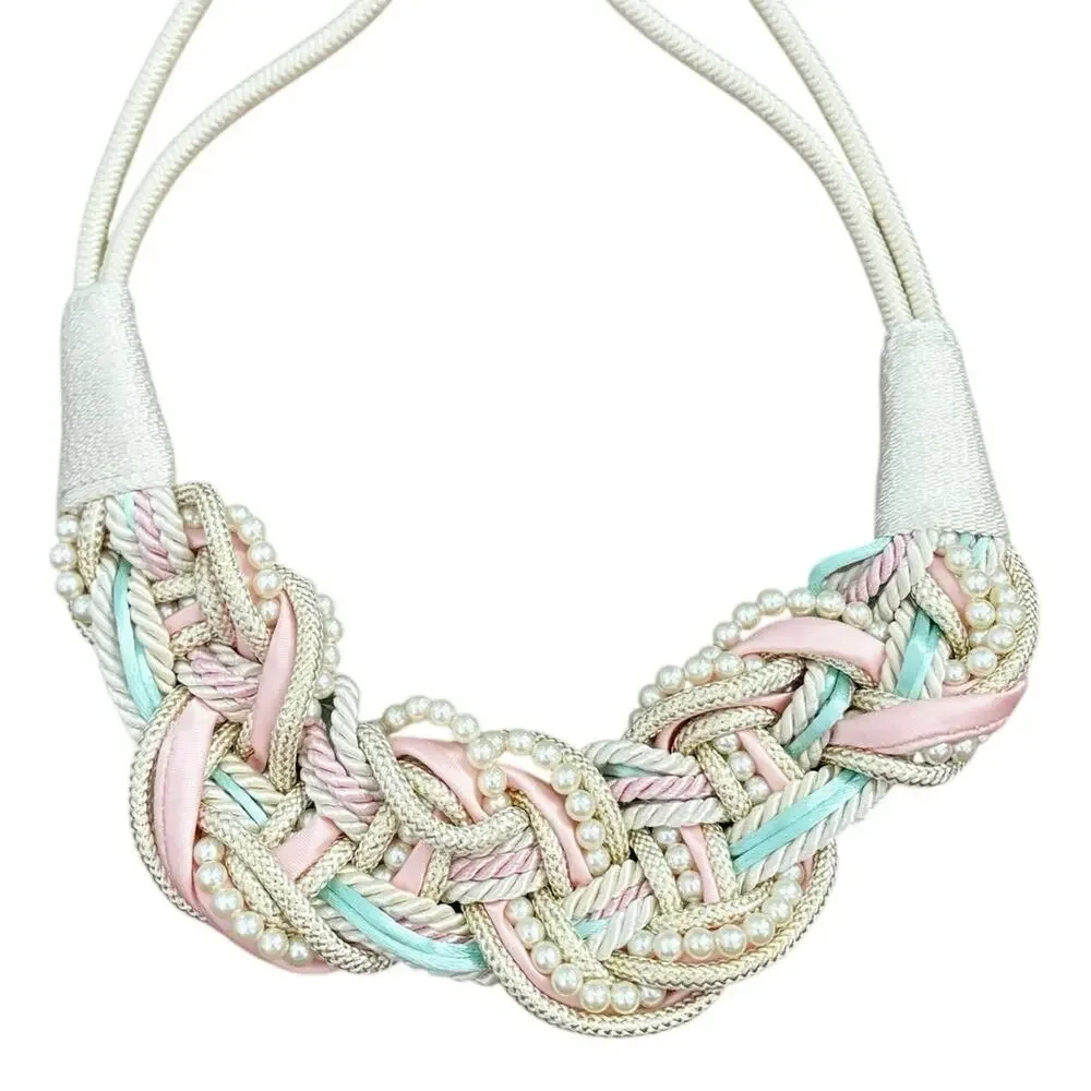Vintage Braided Rope Belt Pastel Pearl Detail